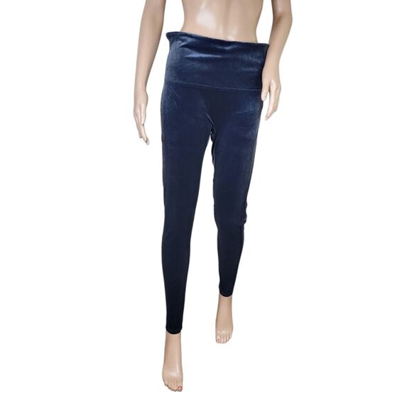 Spanx Womens Navy Blue VelvetVelour Power Waist Leggings - Picture 2 of 6